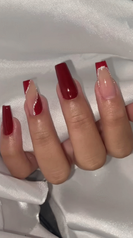 Square Red Glam nails