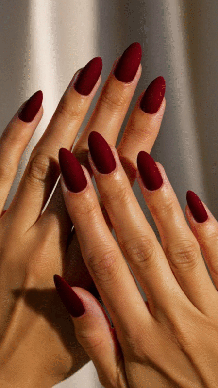 Velvet Red Almond Nails