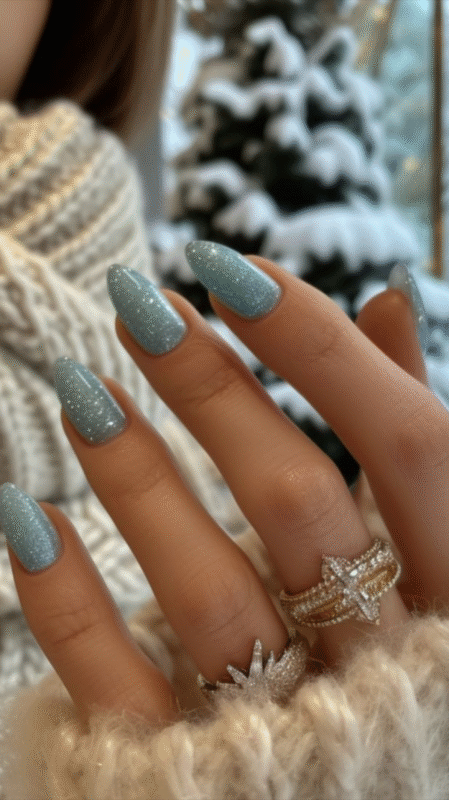 Frost-Touched Almond Nails