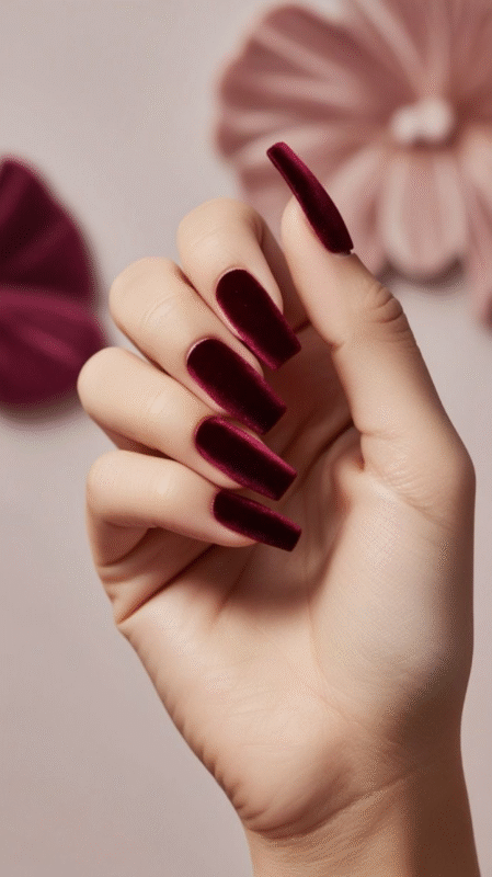 Burgundy Velvet Square Nails